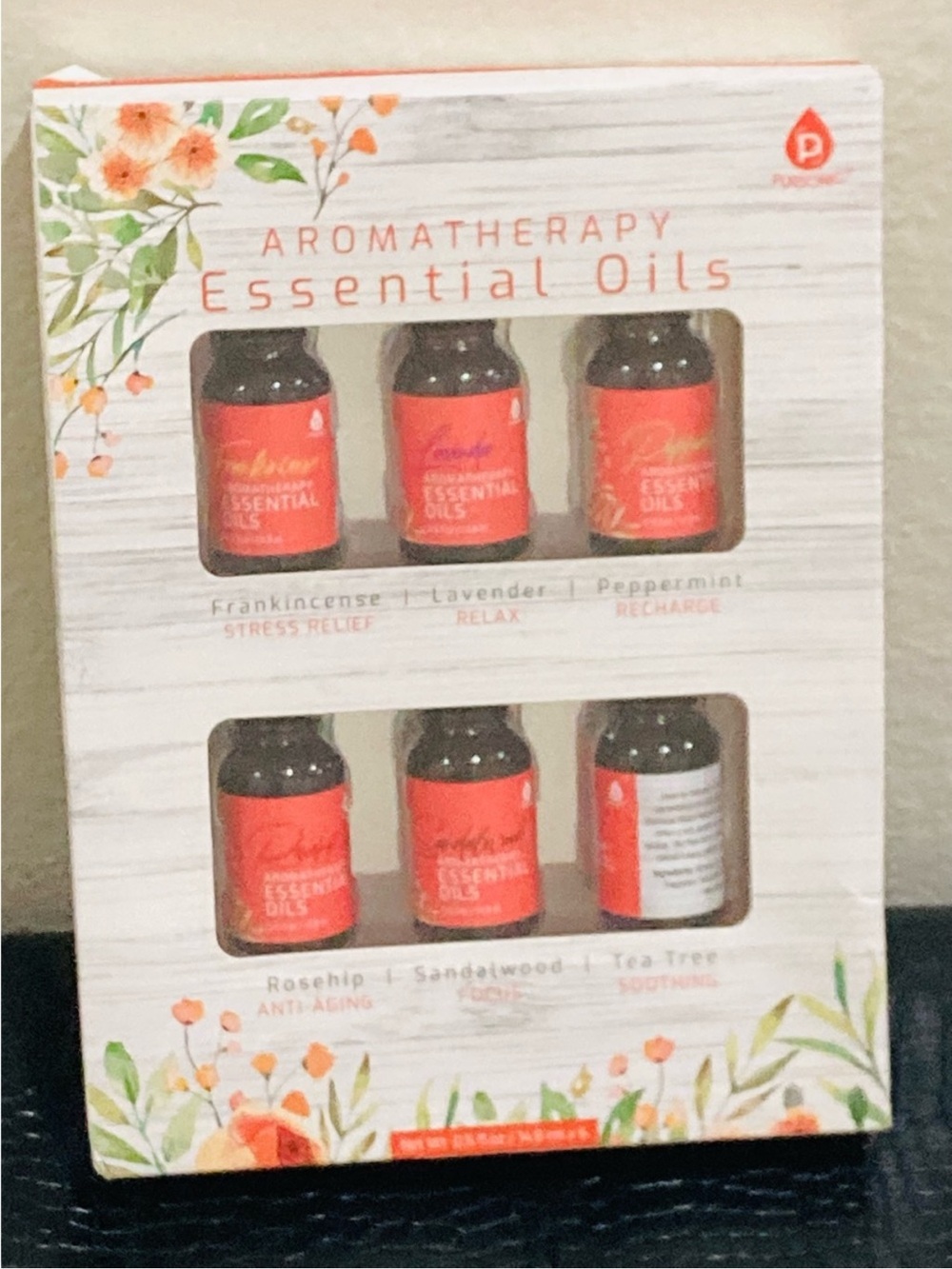NWT Pursonic Aromatherapy 6‎ Essential Oils Frankincense, Lavender, Peppermint